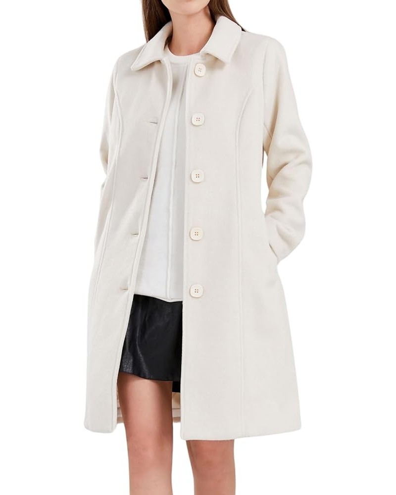 Women's Elegant Single Breasted Pea Coat Long Sleeve Winter Wool Blend Overcoat Long Jackets Off-white $24.40 Coats