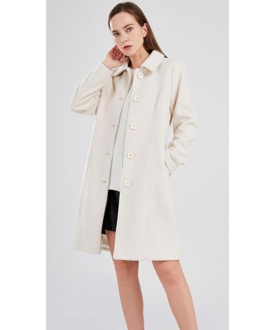 Women's Elegant Single Breasted Pea Coat Long Sleeve Winter Wool Blend Overcoat Long Jackets Off-white $24.40 Coats