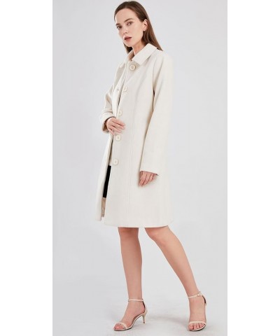 Women's Elegant Single Breasted Pea Coat Long Sleeve Winter Wool Blend Overcoat Long Jackets Off-white $24.40 Coats