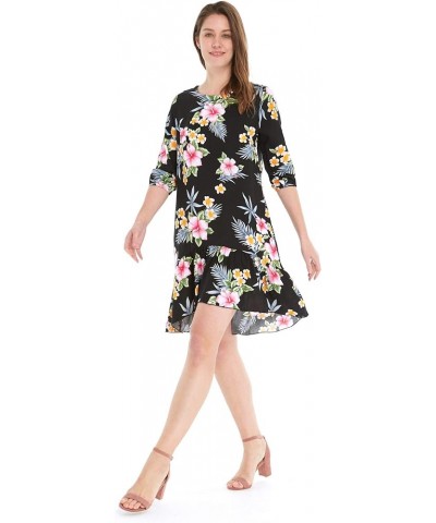 Women's Hawaiian 3/4 Sleeve Mermaid Ruffle Tunic Dress in Hibiscus Blue Hibiscus Black + Hat $21.62 Dresses