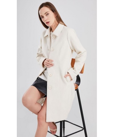 Women's Elegant Single Breasted Pea Coat Long Sleeve Winter Wool Blend Overcoat Long Jackets Off-white $24.40 Coats