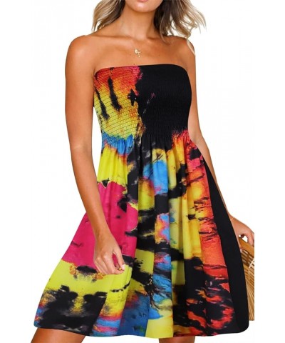 Womens Summer Beach Dresses Strapless Cover Ups Dress Tube Top Sundresses Tie Dye-rainbow $14.10 Swimsuits