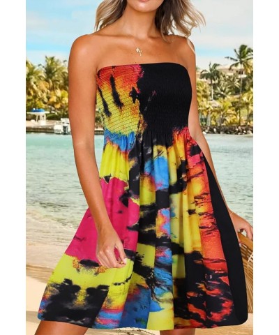 Womens Summer Beach Dresses Strapless Cover Ups Dress Tube Top Sundresses Tie Dye-rainbow $14.10 Swimsuits