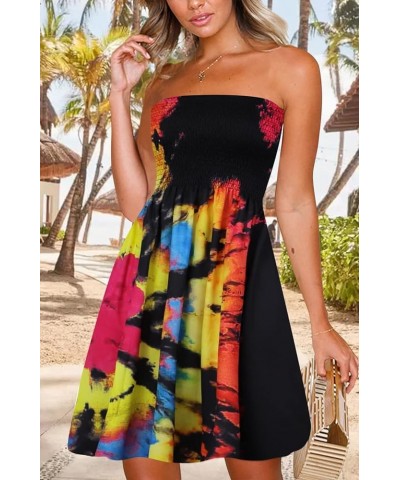 Womens Summer Beach Dresses Strapless Cover Ups Dress Tube Top Sundresses Tie Dye-rainbow $14.10 Swimsuits