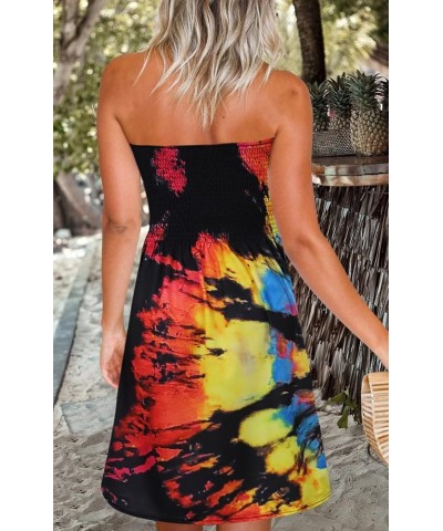 Womens Summer Beach Dresses Strapless Cover Ups Dress Tube Top Sundresses Tie Dye-rainbow $14.10 Swimsuits