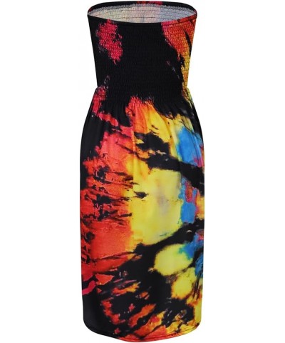 Womens Summer Beach Dresses Strapless Cover Ups Dress Tube Top Sundresses Tie Dye-rainbow $14.10 Swimsuits