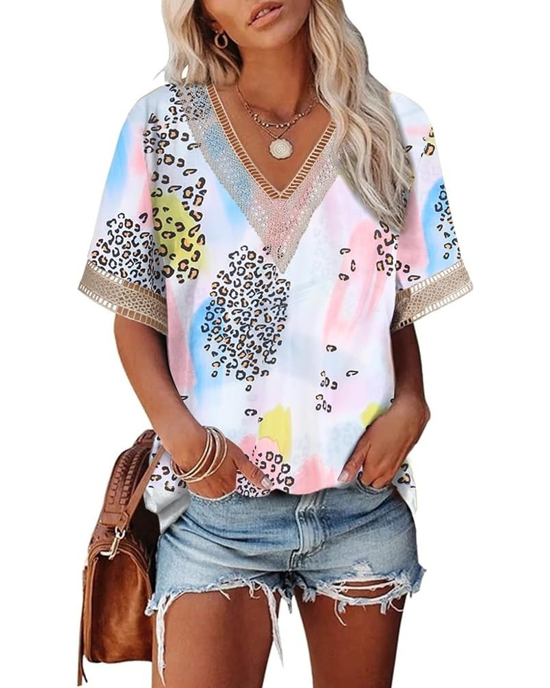 Womens Short Sleeve Sexy Summer Tops Lace Trim V Neck Blouses for Women Fashion Tops Dressy Casual Shirts B2 Multicolor $10.7...