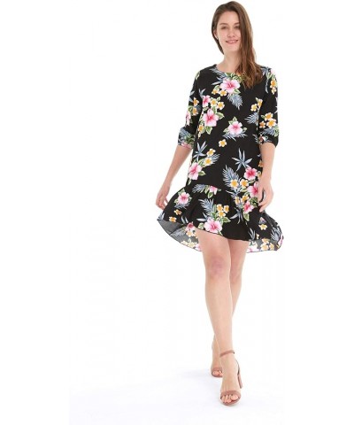 Women's Hawaiian 3/4 Sleeve Mermaid Ruffle Tunic Dress in Hibiscus Blue Hibiscus Black + Hat $21.62 Dresses