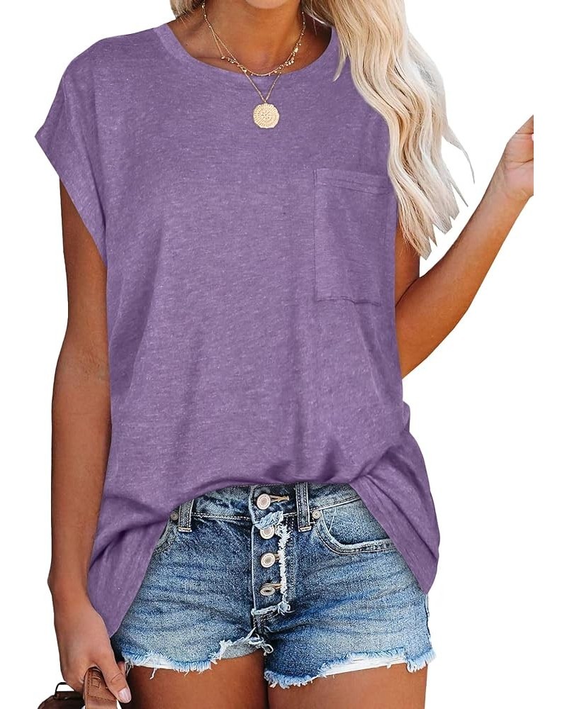 Womens Summer Top Casual Tank Tops Cap Sleeve T Shirts Basic Tees with Pocket Loose Fit Blouses 01purple $7.50 Tops