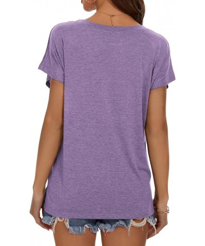 Womens Summer Top Casual Tank Tops Cap Sleeve T Shirts Basic Tees with Pocket Loose Fit Blouses 01purple $7.50 Tops