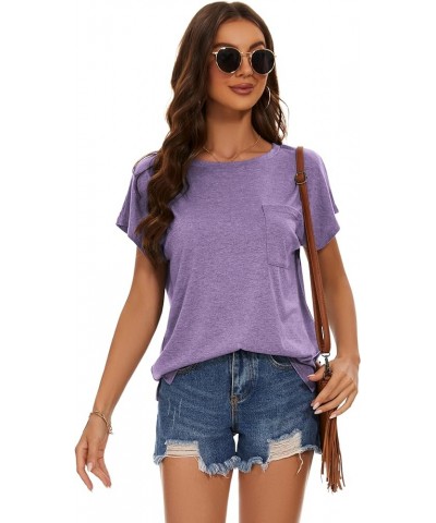 Womens Summer Top Casual Tank Tops Cap Sleeve T Shirts Basic Tees with Pocket Loose Fit Blouses 01purple $7.50 Tops