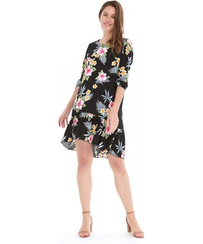 Women's Hawaiian 3/4 Sleeve Mermaid Ruffle Tunic Dress in Hibiscus Blue Hibiscus Black + Hat $21.62 Dresses