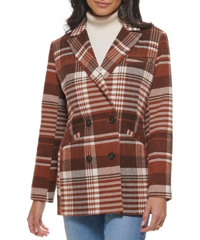 Women's Wool Blend Double Breasted Blazer Brown Harvest Plaid $37.09 Others