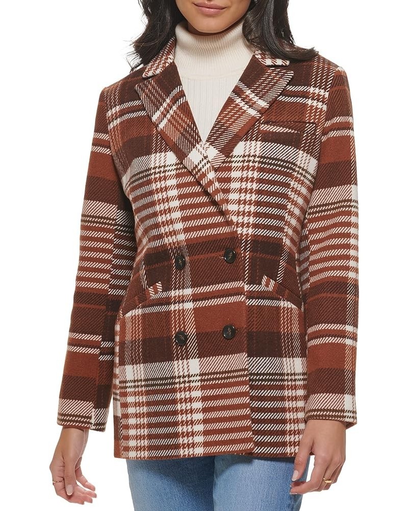 Women's Wool Blend Double Breasted Blazer Brown Harvest Plaid $37.09 Others