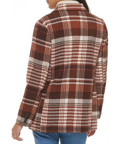 Women's Wool Blend Double Breasted Blazer Brown Harvest Plaid $37.09 Others