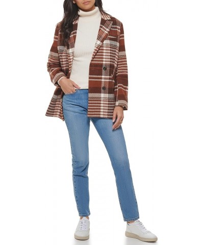 Women's Wool Blend Double Breasted Blazer Brown Harvest Plaid $37.09 Others