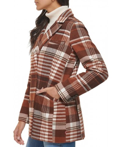 Women's Wool Blend Double Breasted Blazer Brown Harvest Plaid $37.09 Others