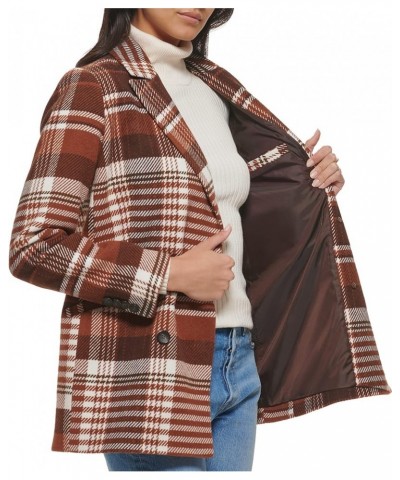 Women's Wool Blend Double Breasted Blazer Brown Harvest Plaid $37.09 Others