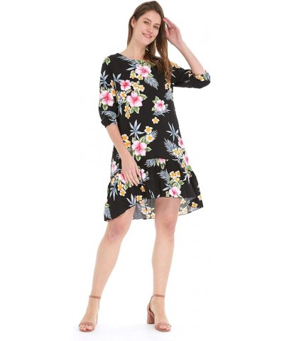 Women's Hawaiian 3/4 Sleeve Mermaid Ruffle Tunic Dress in Hibiscus Blue Hibiscus Black + Hat $21.62 Dresses