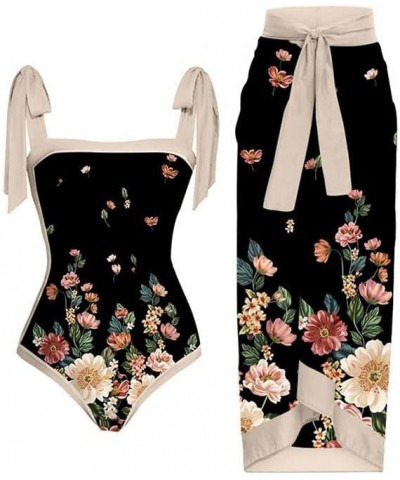 Swimsuit Women Bikini Sets for Women Women's Sexy One-Piece with Printed Swimsuit Long Skirt Set Black-11i $5.94 Bodysuits