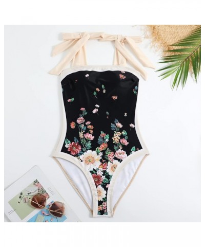 Swimsuit Women Bikini Sets for Women Women's Sexy One-Piece with Printed Swimsuit Long Skirt Set Black-11i $5.94 Bodysuits