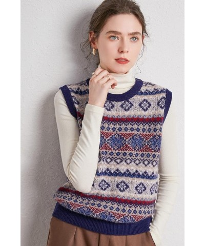 Women's Wool Vest with a Knitted Cashmere Sweater on The Outside, Thick and Loose Sleeveless Vest on The Inside Blue $29.44 S...