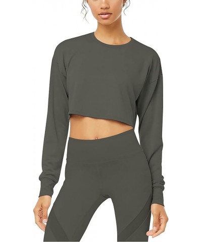 Long Sleeve Crop Top Cropped Sweatshirt for Women with Thumb Hole Charcoal $13.49 Activewear