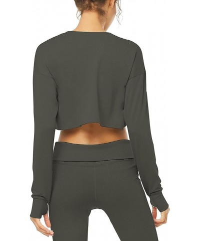 Long Sleeve Crop Top Cropped Sweatshirt for Women with Thumb Hole Charcoal $13.49 Activewear