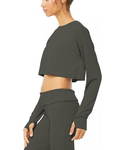 Long Sleeve Crop Top Cropped Sweatshirt for Women with Thumb Hole Charcoal $13.49 Activewear