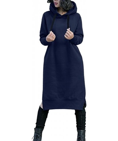 Women's Thickening Long Fleece Sweatshirt String Hoodie Dress Pullover Plus Size Navy $28.90 Hoodies & Sweatshirts