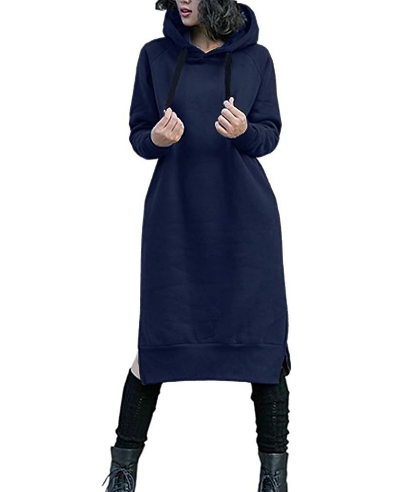 Women's Thickening Long Fleece Sweatshirt String Hoodie Dress Pullover Plus Size Navy $28.90 Hoodies & Sweatshirts