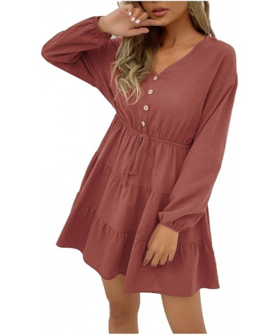 Women's Fall Fashion 2023 Long Sleeve Stylish Casual V-Neck Slim Dress Clothes 3-red $9.58 Dresses