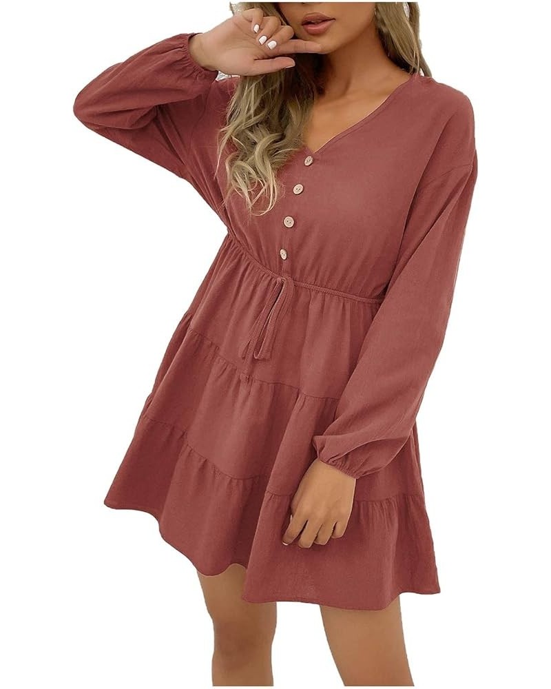 Women's Fall Fashion 2023 Long Sleeve Stylish Casual V-Neck Slim Dress Clothes 3-red $9.58 Dresses