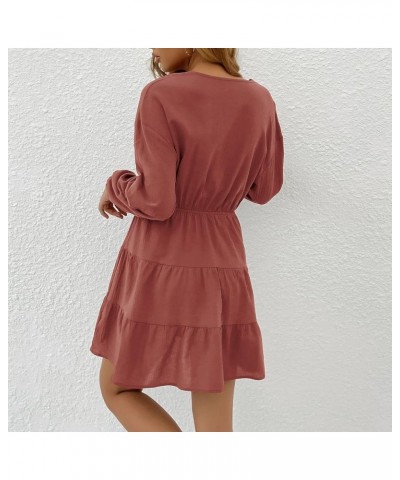 Women's Fall Fashion 2023 Long Sleeve Stylish Casual V-Neck Slim Dress Clothes 3-red $9.58 Dresses