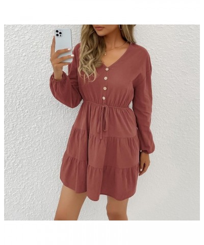 Women's Fall Fashion 2023 Long Sleeve Stylish Casual V-Neck Slim Dress Clothes 3-red $9.58 Dresses