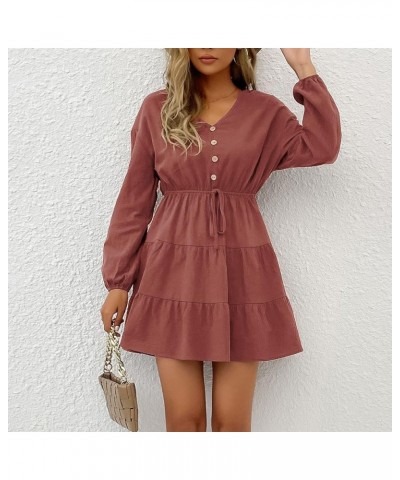 Women's Fall Fashion 2023 Long Sleeve Stylish Casual V-Neck Slim Dress Clothes 3-red $9.58 Dresses