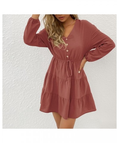 Women's Fall Fashion 2023 Long Sleeve Stylish Casual V-Neck Slim Dress Clothes 3-red $9.58 Dresses