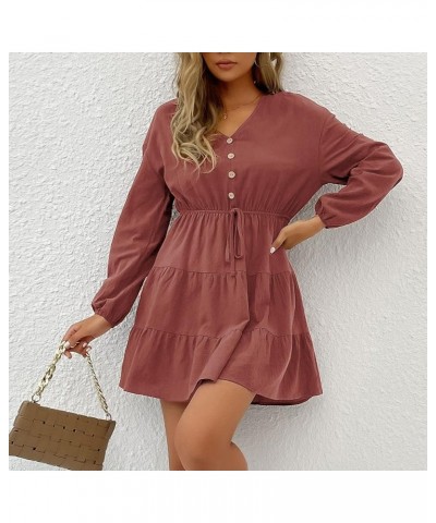 Women's Fall Fashion 2023 Long Sleeve Stylish Casual V-Neck Slim Dress Clothes 3-red $9.58 Dresses