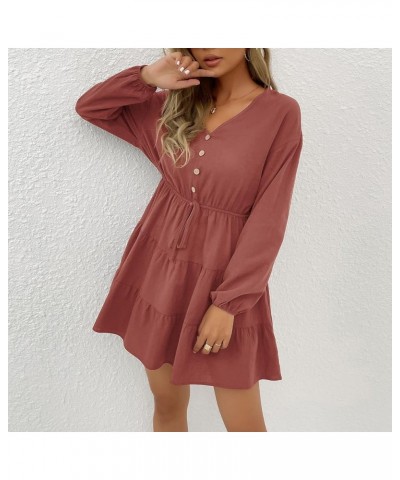 Women's Fall Fashion 2023 Long Sleeve Stylish Casual V-Neck Slim Dress Clothes 3-red $9.58 Dresses