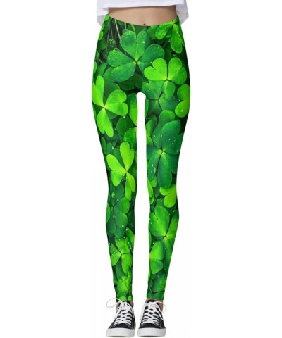 Womens Printed Leggings High Waisted St Patricks Cute Clover Tights Tummy Control Stretch Yoga Pants Slimming Bottoms E08-gre...