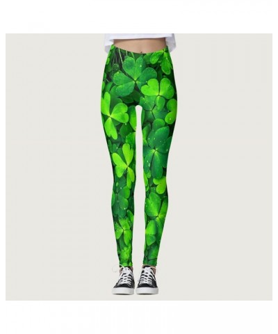 Womens Printed Leggings High Waisted St Patricks Cute Clover Tights Tummy Control Stretch Yoga Pants Slimming Bottoms E08-gre...