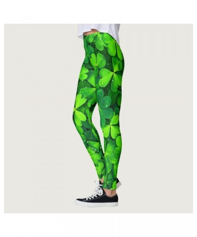 Womens Printed Leggings High Waisted St Patricks Cute Clover Tights Tummy Control Stretch Yoga Pants Slimming Bottoms E08-gre...