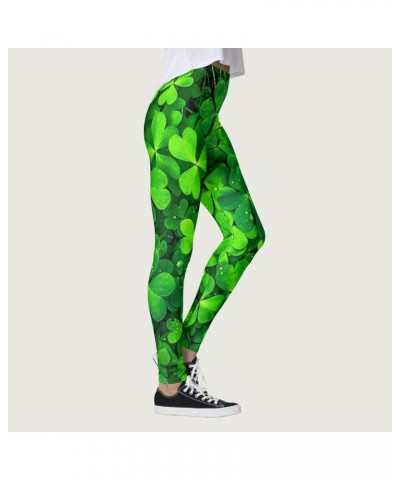 Womens Printed Leggings High Waisted St Patricks Cute Clover Tights Tummy Control Stretch Yoga Pants Slimming Bottoms E08-gre...