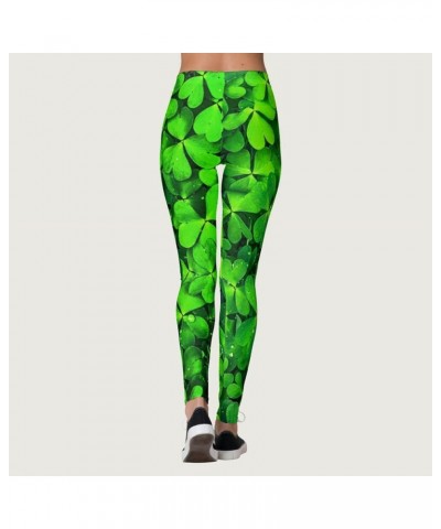 Womens Printed Leggings High Waisted St Patricks Cute Clover Tights Tummy Control Stretch Yoga Pants Slimming Bottoms E08-gre...