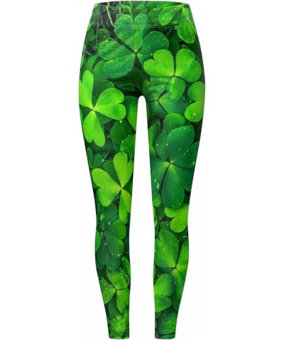 Womens Printed Leggings High Waisted St Patricks Cute Clover Tights Tummy Control Stretch Yoga Pants Slimming Bottoms E08-gre...