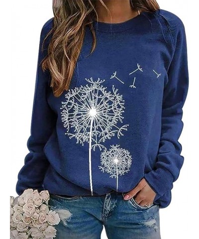 Fall Womens Crewneck Sweatshirts Faith-Hope-Love Daisy Print Shirts Casual Long Sleeve Pullover Tops Dark Bluedandelion $15.3...