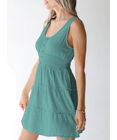 Womens Summer Dresses 2024 Sleeveless Button Down Smocked Elastic Waist Ruffle Tiered Casual Swing Mini Dress Green $21.05 Dr...