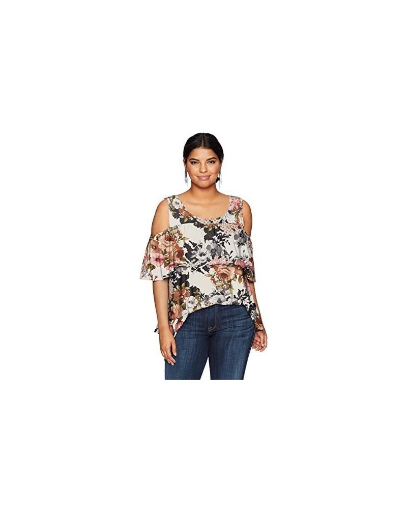 Women's Plus-Size Off/Cold Shoulder Dramatic Ruffle Peasant Top Light Ground Floral $10.09 Others