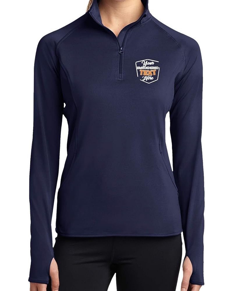 Personalized Embroidered Zip Pullover Custom Add Your Text Half Zip Sport Sweatshirt for Women Navy $25.14 Activewear