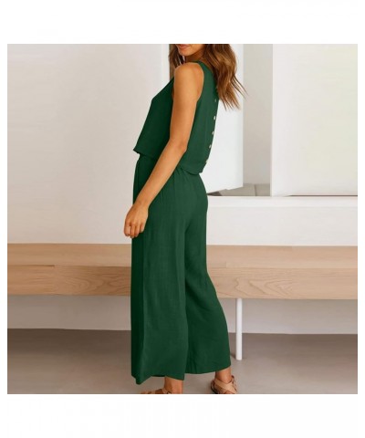 Womens 2 Piece Outfits Summer Sleeveless Tank Crop Button Back Top Capri Wide Leg Pants Linen Set with Pockets 02-green $8.63...